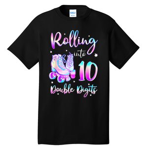 10 Years Old Birthday Girl Rolling Into 10th Double Digits Tall T-Shirt