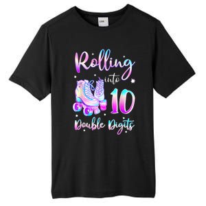 10 Years Old Birthday Girl Rolling Into 10th Double Digits Tall Fusion ChromaSoft Performance T-Shirt