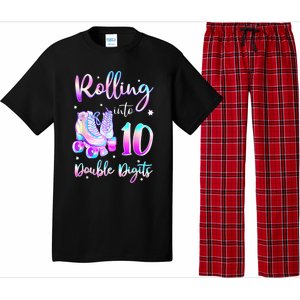 10 Years Old Birthday Girl Rolling Into 10th Double Digits Pajama Set