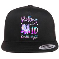 10 Years Old Birthday Girl Rolling Into 10th Double Digits Flat Bill Trucker Hat