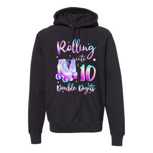 10 Years Old Birthday Girl Rolling Into 10th Double Digits Premium Hoodie