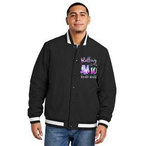 10 Years Old Birthday Girl Rolling Into 10th Double Digits Insulated Varsity Jacket