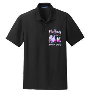 10 Years Old Birthday Girl Rolling Into 10th Double Digits Dry Zone Grid Polo