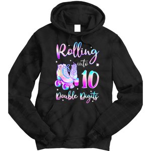 10 Years Old Birthday Girl Rolling Into 10th Double Digits Tie Dye Hoodie