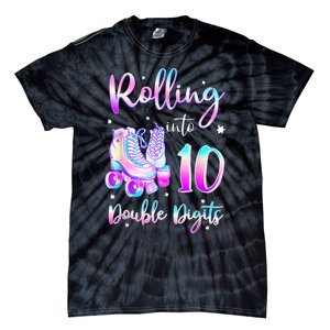 10 Years Old Birthday Girl Rolling Into 10th Double Digits Tie-Dye T-Shirt