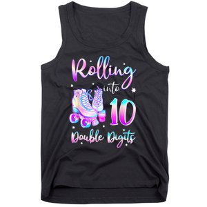 10 Years Old Birthday Girl Rolling Into 10th Double Digits Tank Top