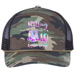 10 Years Old Birthday Girl Rolling Into 10th Double Digits Retro Rope Trucker Hat Cap