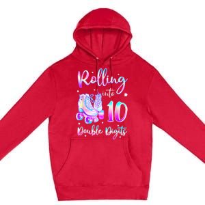 10 Years Old Birthday Girl Rolling Into 10th Double Digits Premium Pullover Hoodie