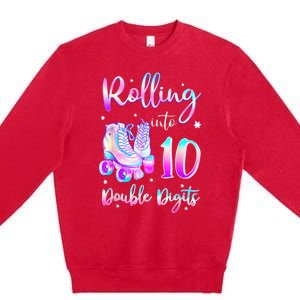 10 Years Old Birthday Girl Rolling Into 10th Double Digits Premium Crewneck Sweatshirt