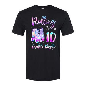 10 Years Old Birthday Girl Rolling Into 10th Double Digits Softstyle CVC T-Shirt