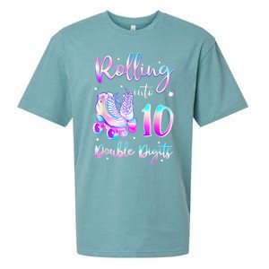 10 Years Old Birthday Girl Rolling Into 10th Double Digits Sueded Cloud Jersey T-Shirt