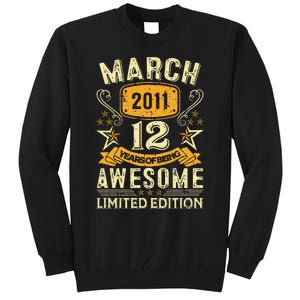 12 Year Old Awesome Since March 2011 12th Birthday Gifts Tall Sweatshirt