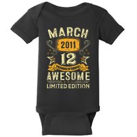 12 Year Old Awesome Since March 2011 12th Birthday Gifts Baby Bodysuit