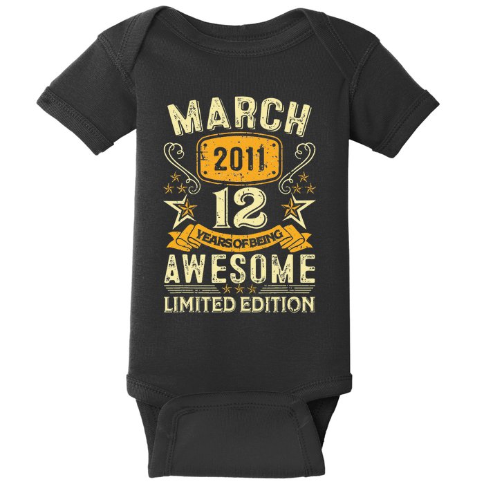 12 Year Old Awesome Since March 2011 12th Birthday Gifts Baby Bodysuit