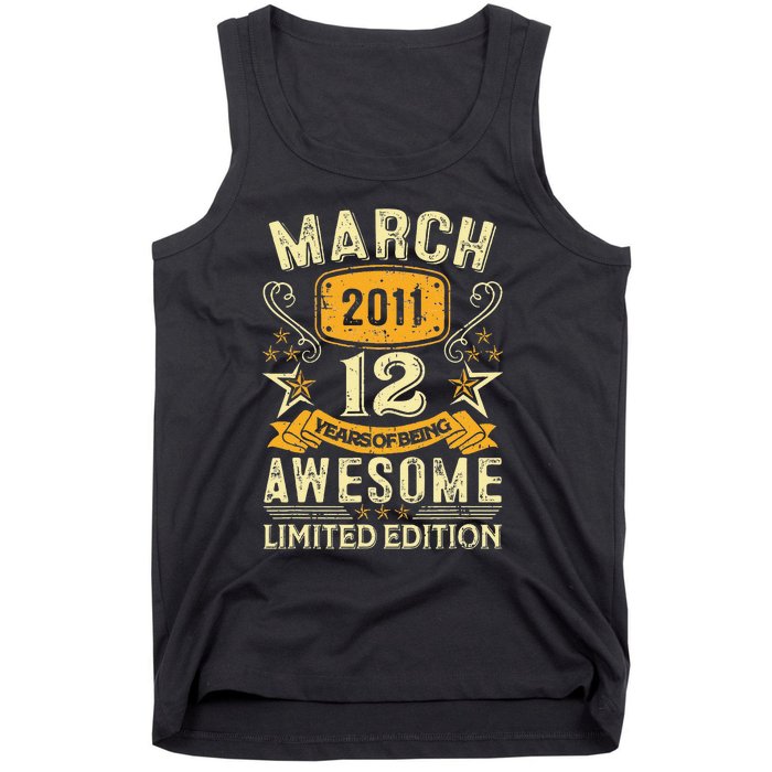 12 Year Old Awesome Since March 2011 12th Birthday Gifts Tank Top