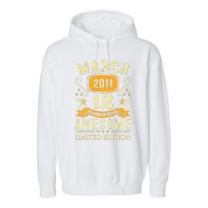 12 Year Old Awesome Since March 2011 12th Birthday Gifts Garment-Dyed Fleece Hoodie