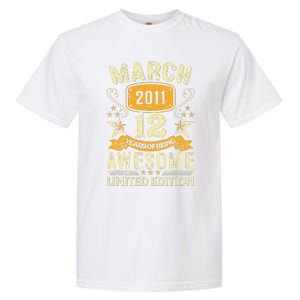 12 Year Old Awesome Since March 2011 12th Birthday Gifts Garment-Dyed Heavyweight T-Shirt