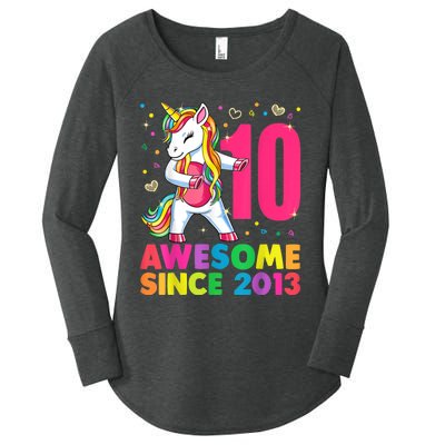 10 Years Old Unicorn Flossing 10th Birthday Girl Party Women's Perfect Tri Tunic Long Sleeve Shirt