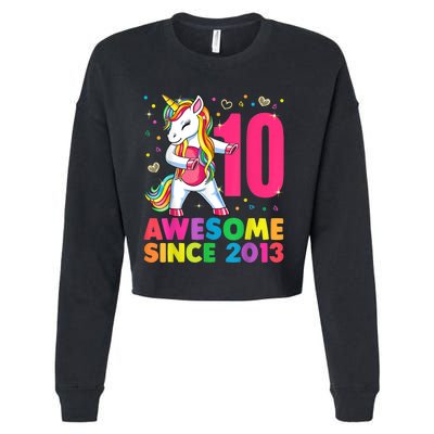 10 Years Old Unicorn Flossing 10th Birthday Girl Party Cropped Pullover Crew