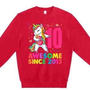 10 Years Old Unicorn Flossing 10th Birthday Girl Party Premium Crewneck Sweatshirt