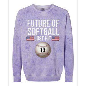 13 Year Old Softball Player Colorblast Crewneck Sweatshirt