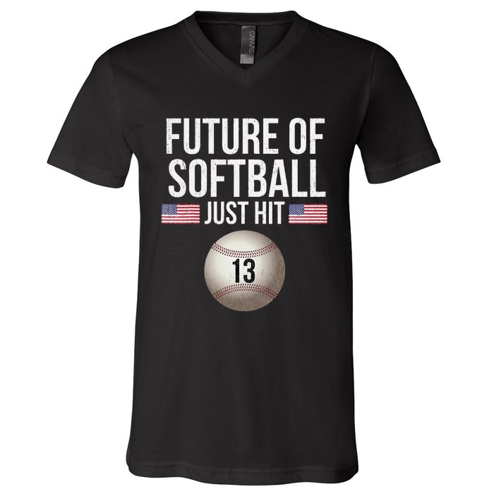 13 Year Old Softball Player V-Neck T-Shirt