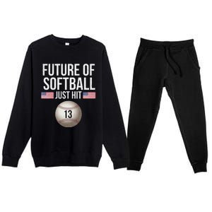 13 Year Old Softball Player Premium Crewneck Sweatsuit Set