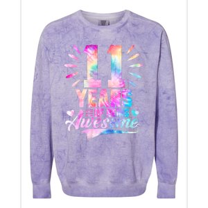 11 Years Old 11th Birthday Tie Dye Being Awesome Colorblast Crewneck Sweatshirt