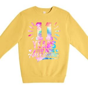 11 Years Old 11th Birthday Tie Dye Being Awesome Premium Crewneck Sweatshirt