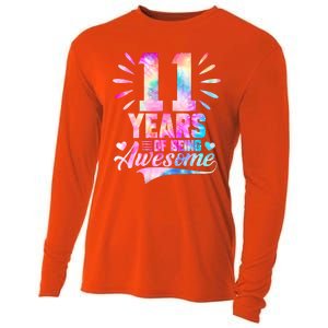 11 Years Old 11th Birthday Tie Dye Being Awesome Cooling Performance Long Sleeve Crew