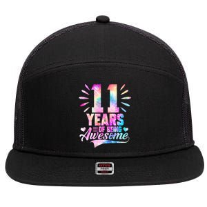 11 Years Old 11th Birthday Tie Dye Being Awesome 7 Panel Mesh Trucker Snapback Hat