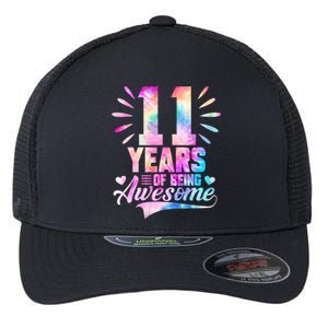 11 Years Old 11th Birthday Tie Dye Being Awesome Flexfit Unipanel Trucker Cap