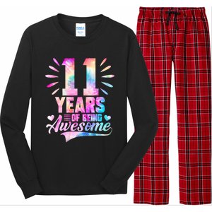 11 Years Old 11th Birthday Tie Dye Being Awesome Long Sleeve Pajama Set