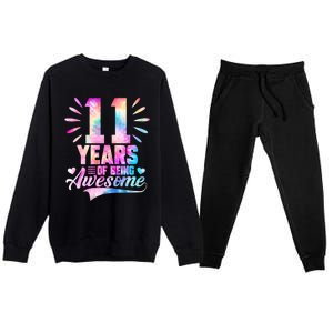 11 Years Old 11th Birthday Tie Dye Being Awesome Premium Crewneck Sweatsuit Set