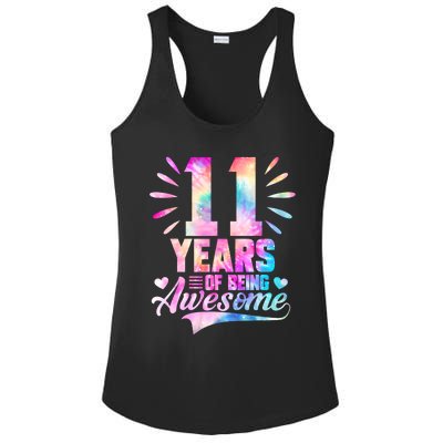 11 Years Old 11th Birthday Tie Dye Being Awesome Ladies PosiCharge Competitor Racerback Tank