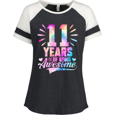 11 Years Old 11th Birthday Tie Dye Being Awesome Enza Ladies Jersey Colorblock Tee