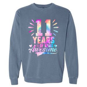 11 Years Old 11th Birthday Tie Dye Being Awesome Garment-Dyed Sweatshirt