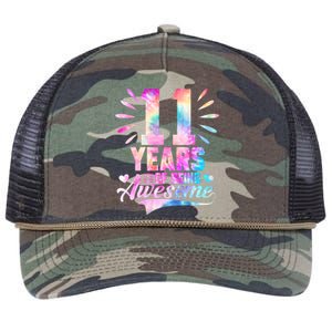 11 Years Old 11th Birthday Tie Dye Being Awesome Retro Rope Trucker Hat Cap