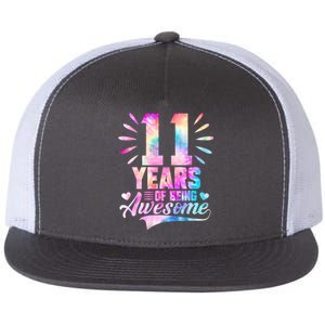 11 Years Old 11th Birthday Tie Dye Being Awesome Flat Bill Trucker Hat