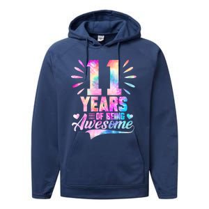 11 Years Old 11th Birthday Tie Dye Being Awesome Performance Fleece Hoodie