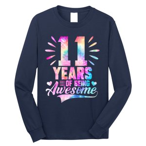 11 Years Old 11th Birthday Tie Dye Being Awesome Long Sleeve Shirt