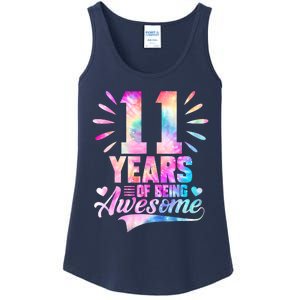 11 Years Old 11th Birthday Tie Dye Being Awesome Ladies Essential Tank