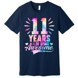 11 Years Old 11th Birthday Tie Dye Being Awesome Premium T-Shirt