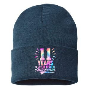 11 Years Old 11th Birthday Tie Dye Being Awesome Sustainable Knit Beanie