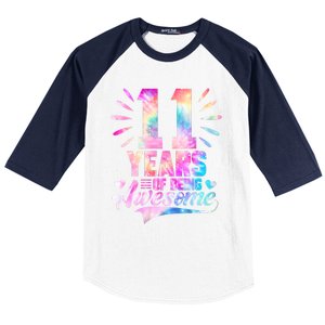 11 Years Old 11th Birthday Tie Dye Being Awesome Baseball Sleeve Shirt