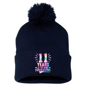 11 Years Old 11th Birthday Tie Dye Being Awesome Pom Pom 12in Knit Beanie