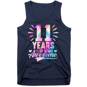 11 Years Old 11th Birthday Tie Dye Being Awesome Tank Top