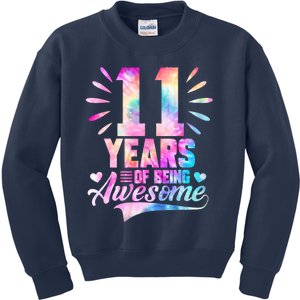 11 Years Old 11th Birthday Tie Dye Being Awesome Kids Sweatshirt