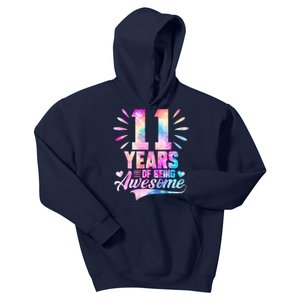 11 Years Old 11th Birthday Tie Dye Being Awesome Kids Hoodie