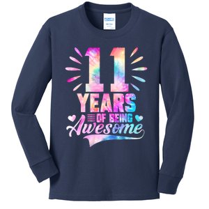 11 Years Old 11th Birthday Tie Dye Being Awesome Kids Long Sleeve Shirt